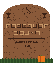 A brown sandstone headstone for James Leeson, 1794, with a square and compasses, two hourglasses, and REMEMBER DEATH in pigpen.